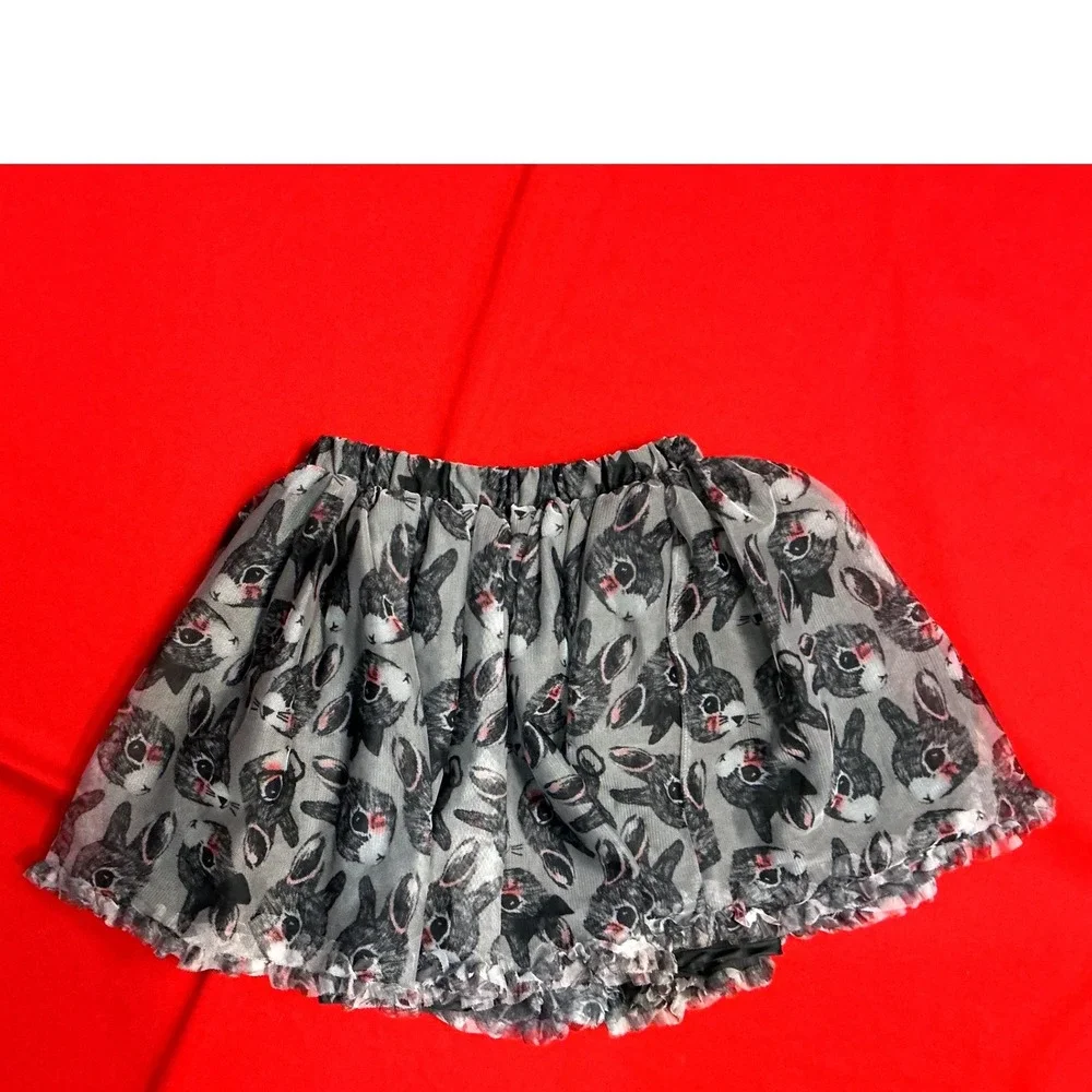 Easter Bunny Rabbit Tulle Skirt Kids Girls 7-8Y Gray Excellent Mesh Tutu Bow - Picture 2 of 6